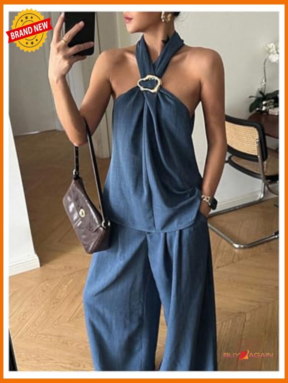 Polyester Halter Tank Top and Wide Leg Pants Matching Set Size Small - Picture 6 of 6